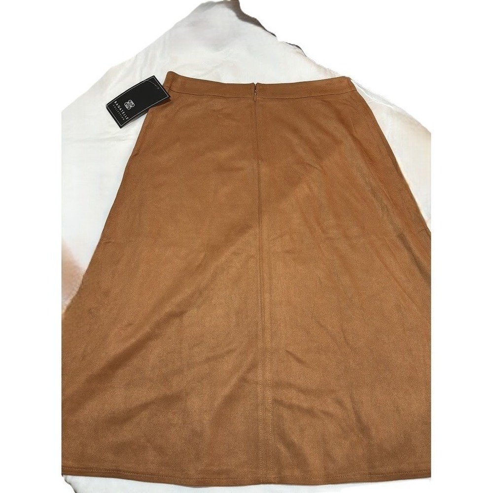 Bagatelle Collection Faux Suede A-Line Midi Skirt Camel Brown Size S NWT
